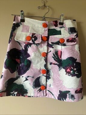 Molly Bracken Pink Floral Mini Skirt with Orange Buttons